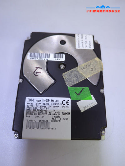 IBM 3.5" 1700MB Hard Drive DJAA-31700 29H7194 For Apple Macintosh Tested -