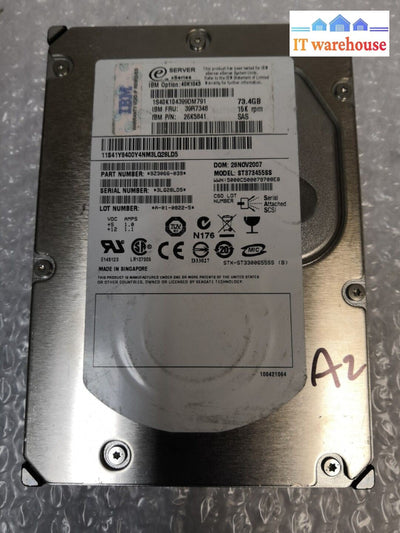  -IBM  3.5" 73.4GB 15K SAS HARD DRIVE 26K5841 39R7348 40K1043 ST373455SS @@@ 