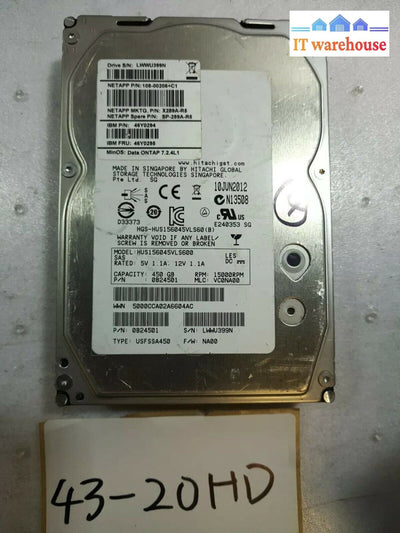 - Ibm 46Y0294 46Y0295 450Gb 15K Sas Hard Drive 108-00206 + C1