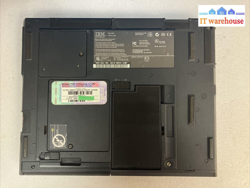 Ibm 600X Type 2645 13’ Laptop Pentium Iii Cpu 1Gb Ram 40Gb Hdd No Os (Read) ~