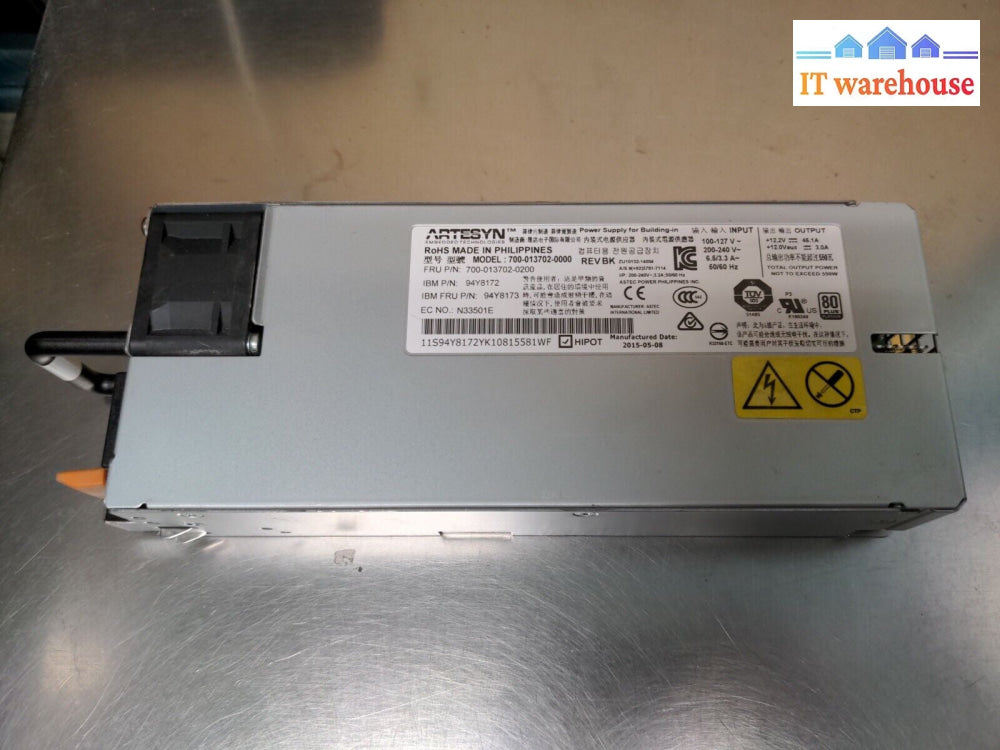 - IBM  700-013702 94Y8172 94Y8173 550W POWER SUPPLY FOR x3650 M5 X3500 M5 
