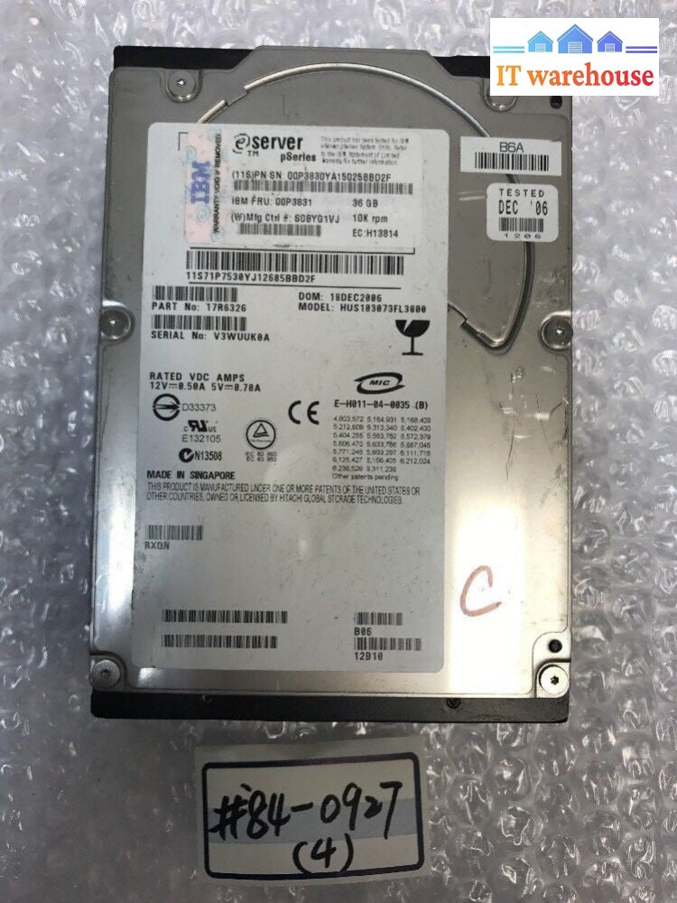 -  IBM E Server 73GB 10K 17R6326 U320 SCSI Hard Drive HUS103073FL3800