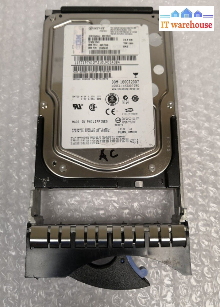 -IBM ESERVER 3.5" 73.4GB 15K SAS HARD DRIVE 26K5841 39R7348 40K1043 W/TRAY @@@