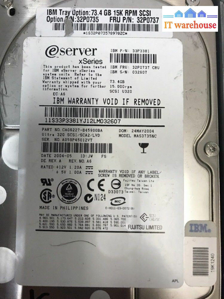 - IBM eServer 73.4GB U320 15K SCSI Hot Swap Hard Drive + Caddy 32P0737 