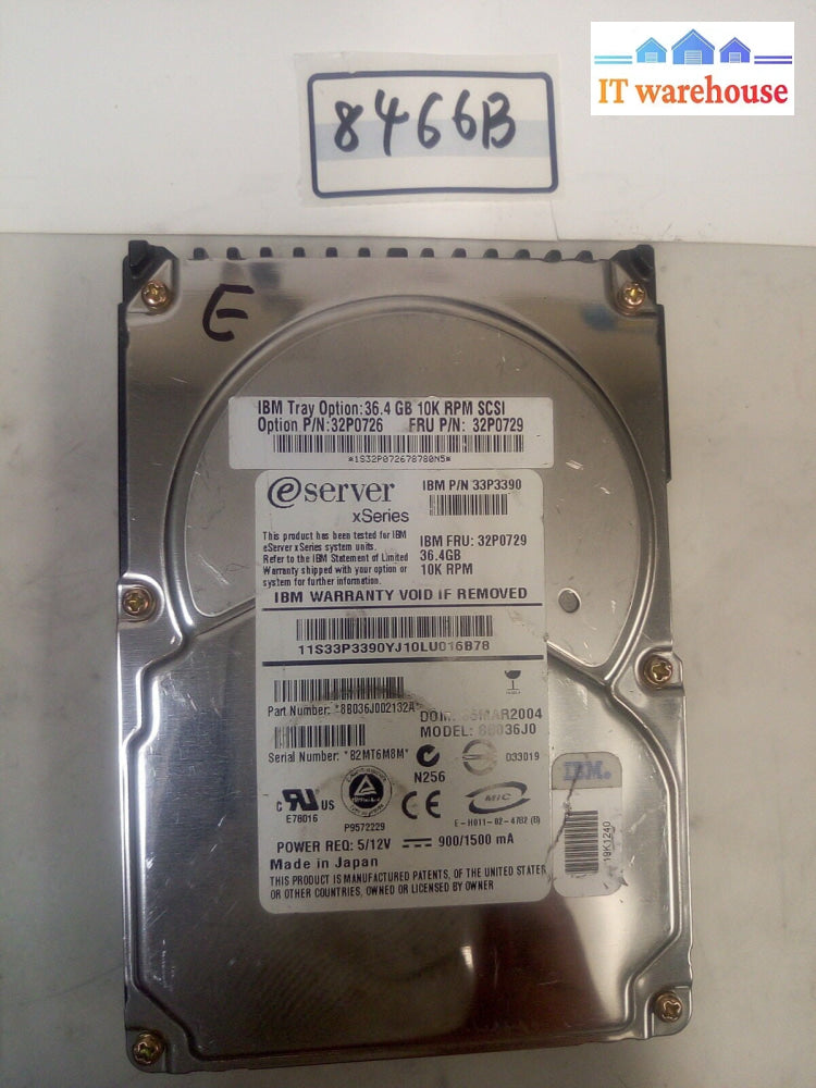 - IBM FRU 32P0729 SCSI HARD DRIVE 36GB 10K U320 e/xSERIES HDD 32P0726 @@@