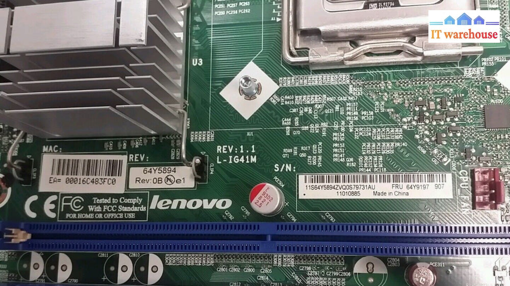 * IBM/Lenovo   Motherboard L-IG41M 64Y5894  FRU 64Y9197  w/ E5300 CPU& I/O PLATE