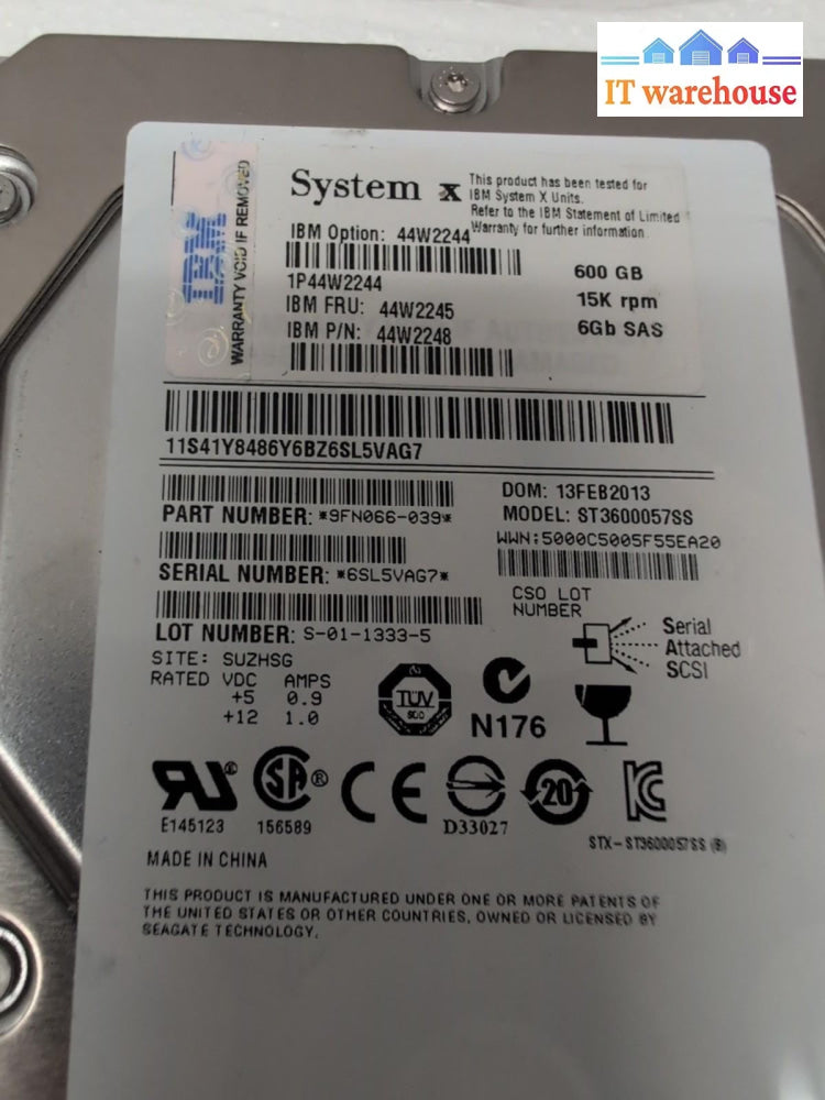 IBM System X 44W2244 44W2245 600GB 3.5" SAS Server Hard Drive TESTED -