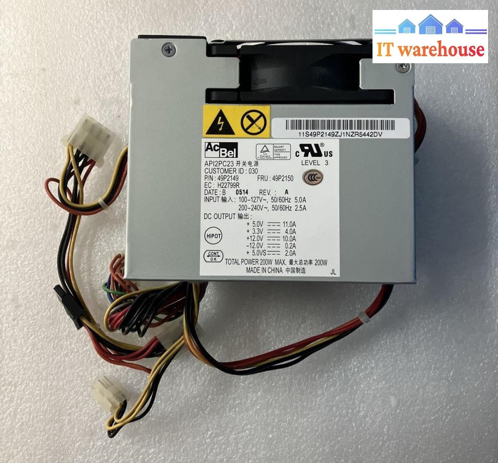 IBM ThinkCentre Power Supply AcBel API2PC23 200W SFF Power Supply P/N 49P2149 ~