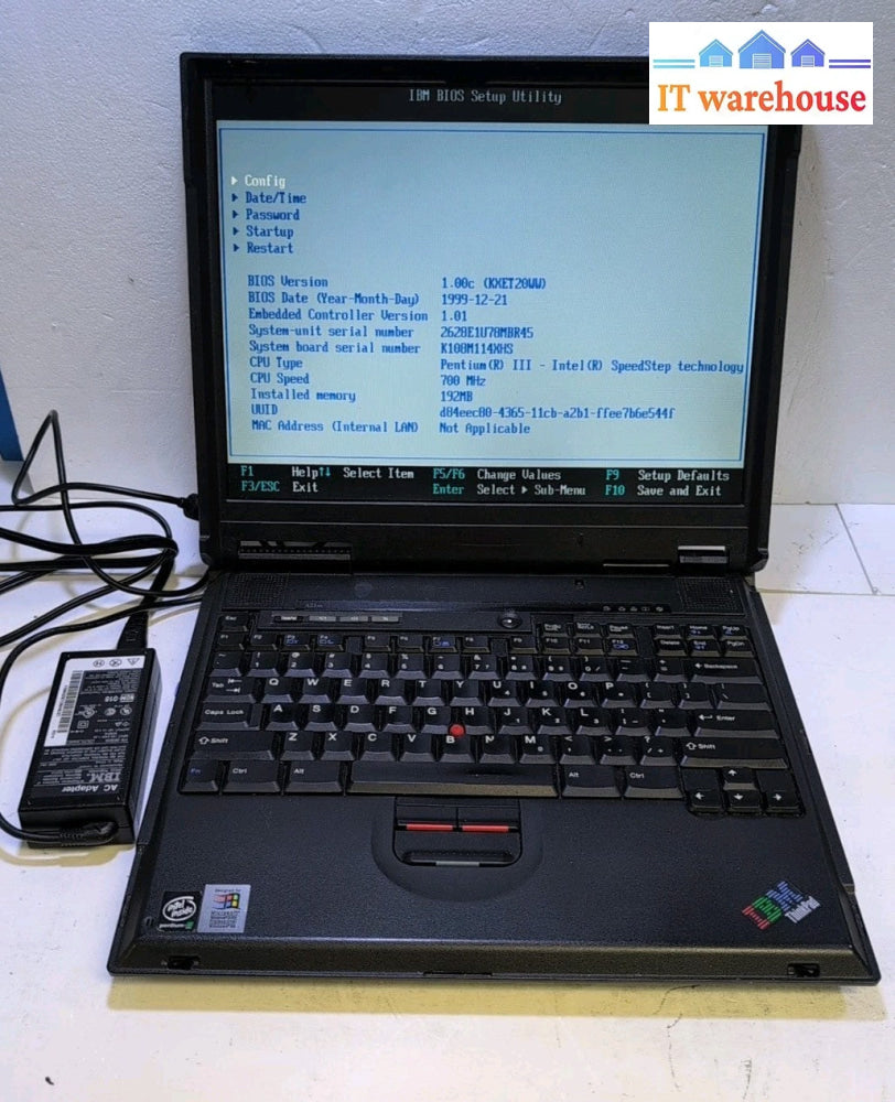 IBM ThinkPad A21m 14" Laptop Intel Pentium III 700 MHz/ 192MB /10GB HD /No OS -