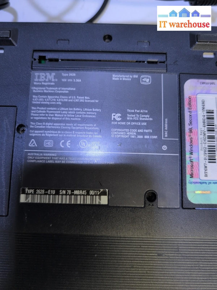 IBM ThinkPad A21m 14" Laptop Intel Pentium III 700 MHz/ 192MB /10GB HD /No OS -