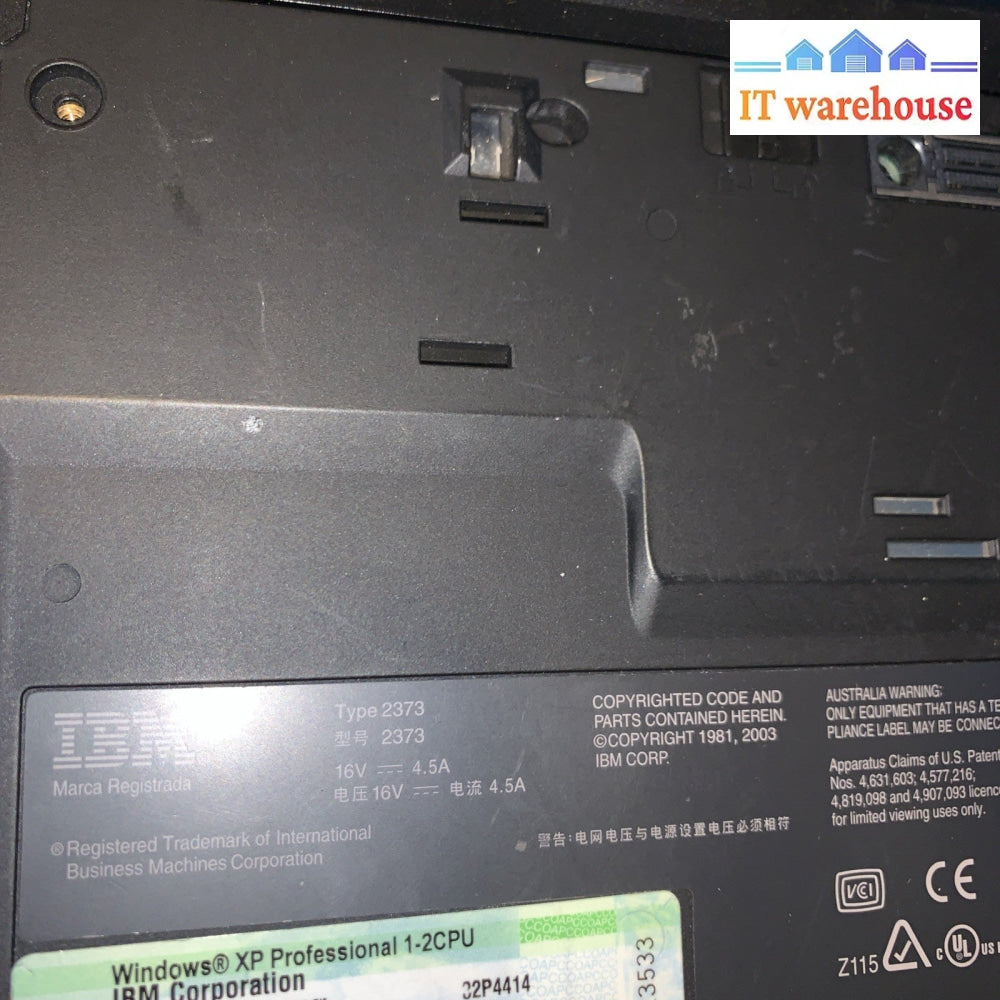 IBM ThinkPad T41 Laptop 14" PM 1.6GHZ 1GB (No hard drive/caddy/connector/cover)