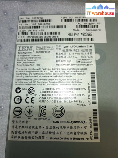 - Ibm Ultrium-3 Lto 3-H Sas Internal Tape Drive 95P8286 46X6684 Tested