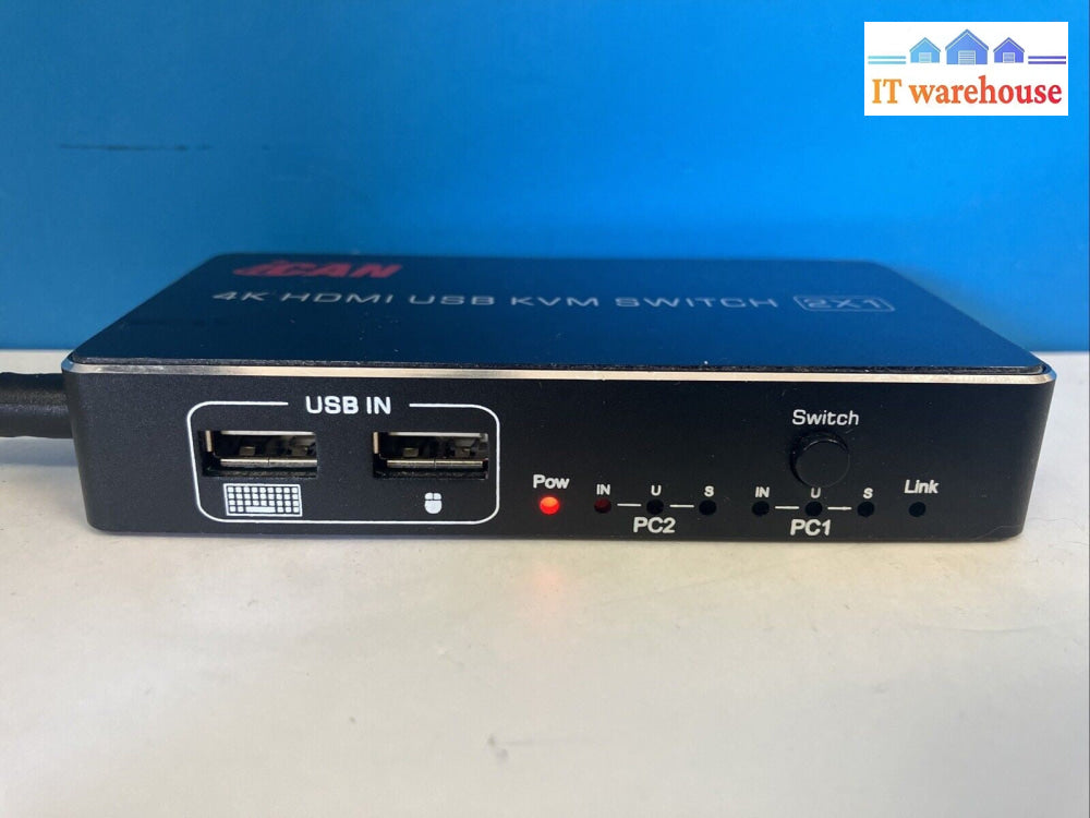 iCAN 4K HDMI USB KVM Switch 2x1 With One Cable & AC Adapter ~
