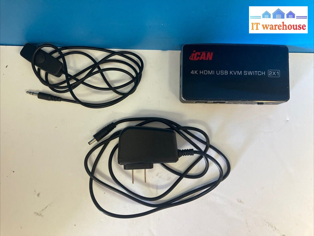 iCAN 4K HDMI USB KVM Switch 2x1 With One Cable & AC Adapter ~