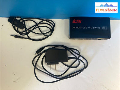Ican 4K Hdmi Usb Kvm Switch 2X1 With One Cable & Ac Adapter ~