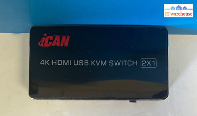 iCAN 4K HDMI USB KVM Switch 2x1 With One Cable & AC Adapter ~