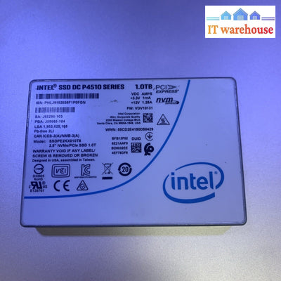 Intel DC P4510 SSD 1TB NVMe U.2 PCIe 3D TLC Solid State Drive SSDPE2KX010T8