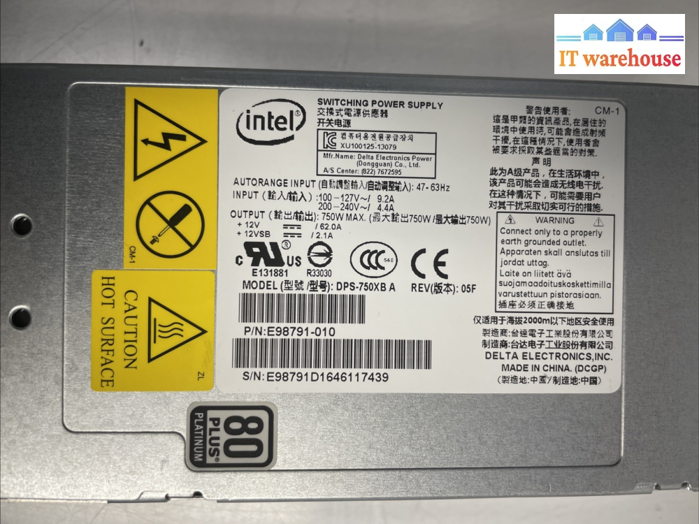 Intel DPS-750XB A 750W 80 Plus Platinum  Power Supply  +
