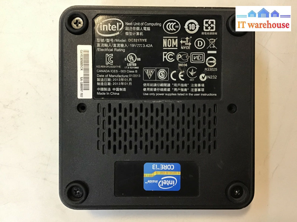 Intel Next Unit of Computing Intel i3-3217U 1.8GHz 4GB RAM 64GB SSD Win10
