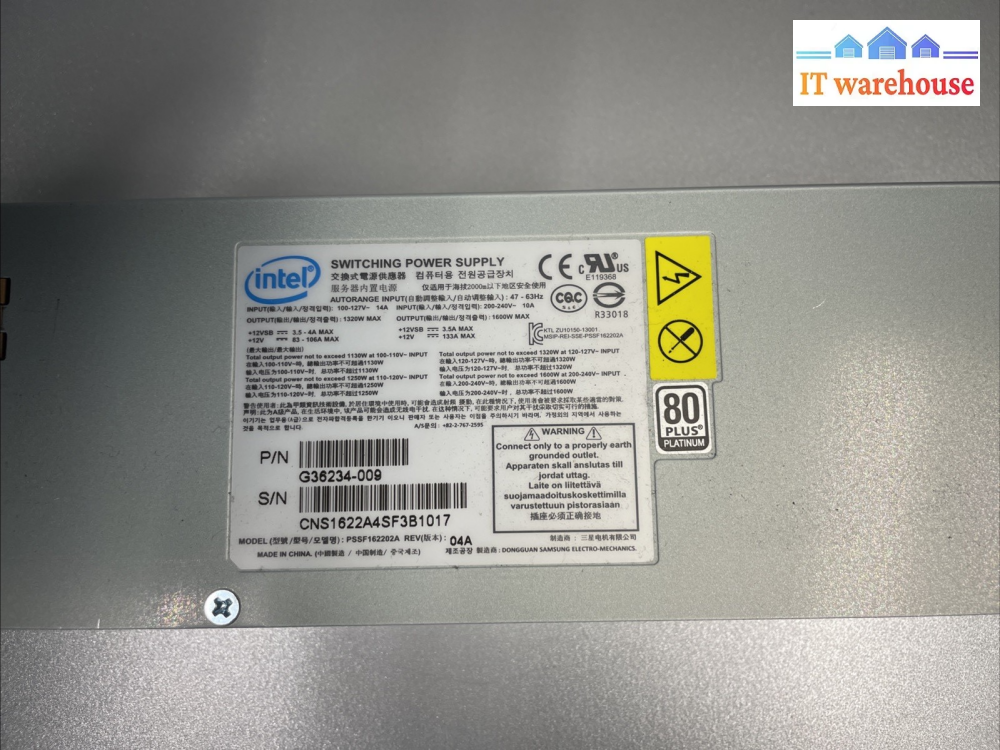 Intel PSSF162202A Switching Power Supply 1320W/1600W +