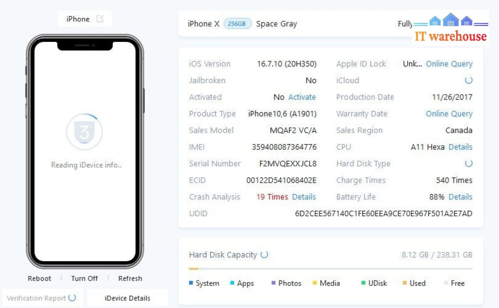 iPhone X 256GB Space Gray (parts or repair)