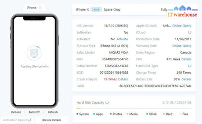 iPhone X 256GB Space Gray (parts or repair)