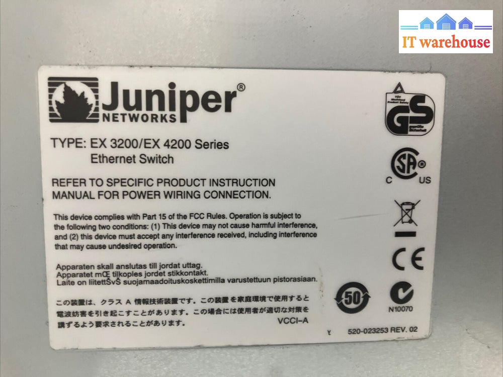 Juniper EX3200 Series EX3200-24T 24-Ports Gigabit Ethernet Switch 750-021261 ~