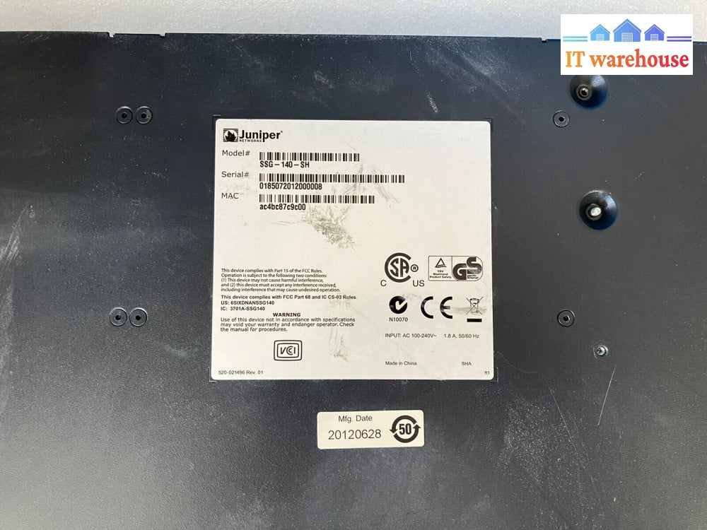 ~ Juniper Networks Ssg140 Secure Services Gateway Ssg-140-Sh *Tested*