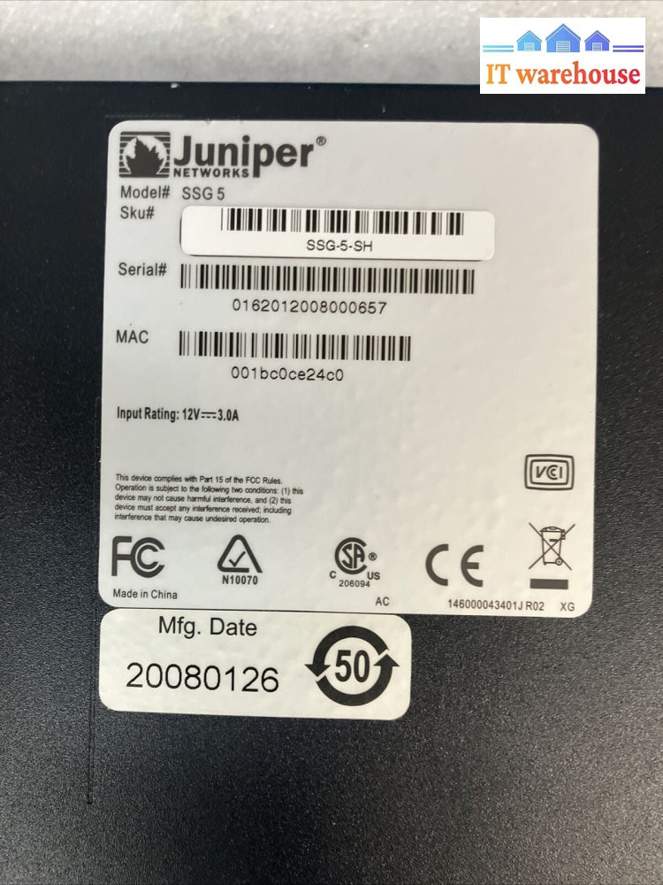 Juniper SSG-5-SH Secure Service Gateway 7-Port VPN Firewall W/ Adapter ~
