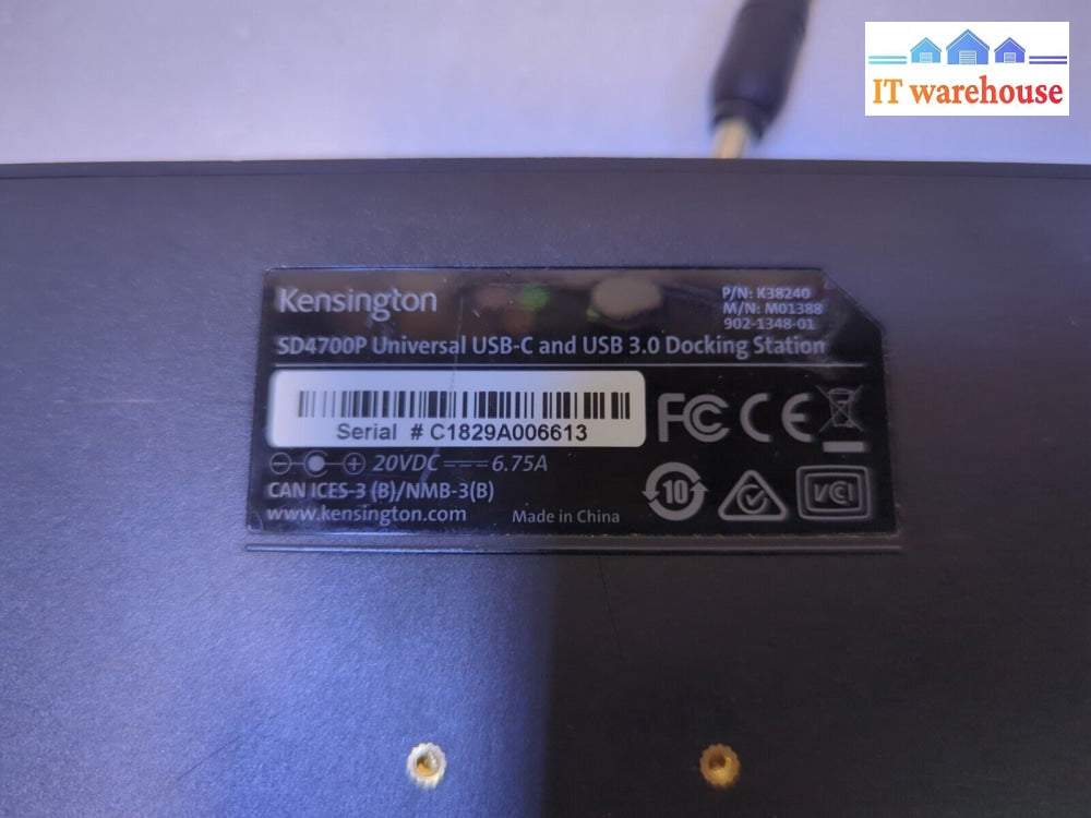 - Kensington Sd4700P K38240 Usb-C/3.0 6-Port Docking Station W/135W Ac Adapter