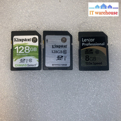 Kingston 128GB SDXC UHS-I x2 + Lexar 8GB SDHC SD Cards Lot – Tested – 264GB