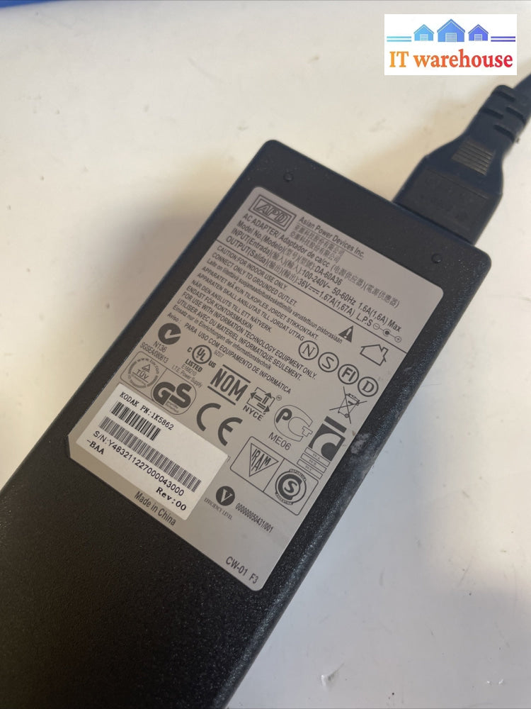 Kodak APD DA-60A36 AC Adapter Charger Output 36 1.67A 1K3331 ESP5 1K2913 Printer
