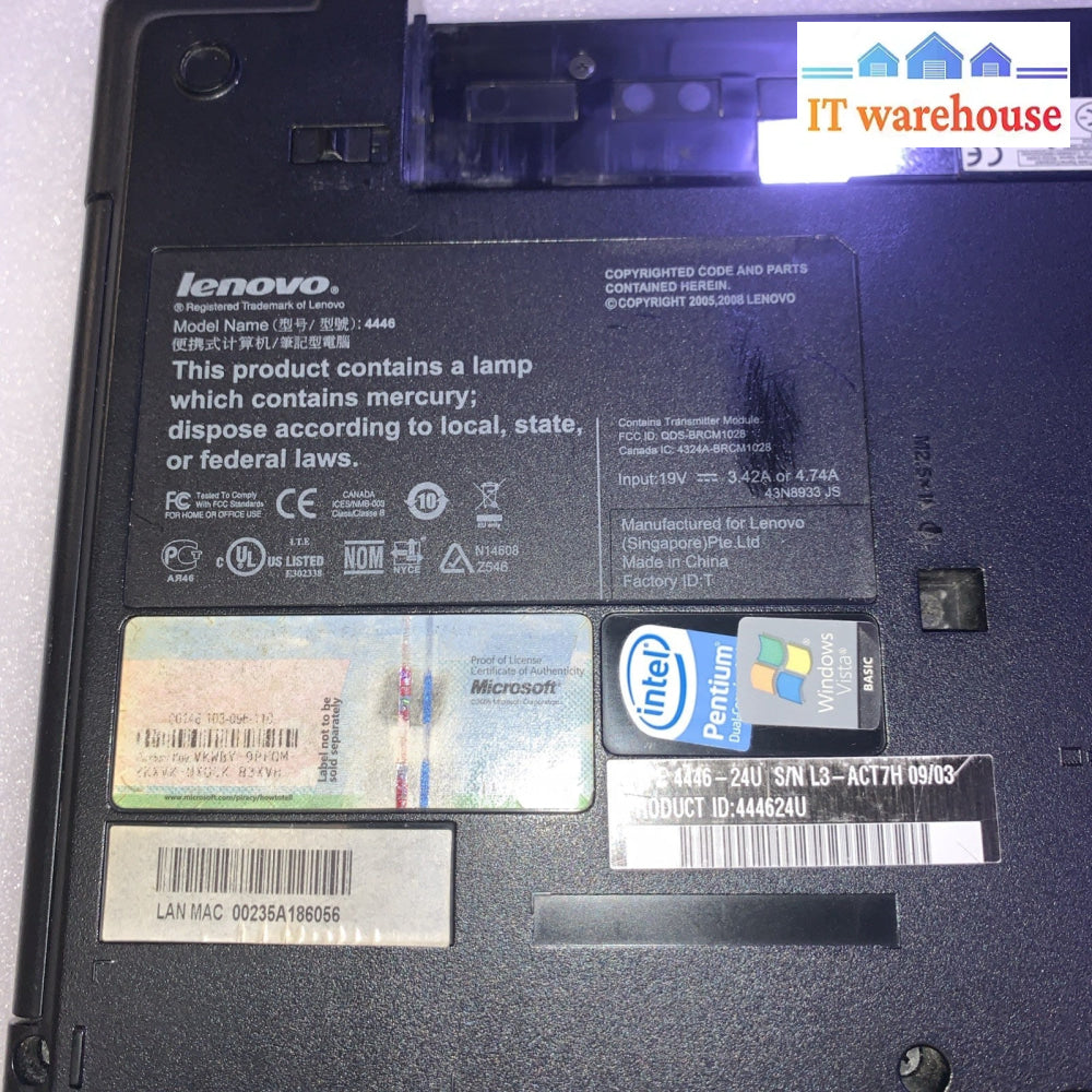 Lenovo 3000 G530 Intel T3400 15.4" 3GB 320GB Windows XP Pro SP3 Laptop (no BAT)