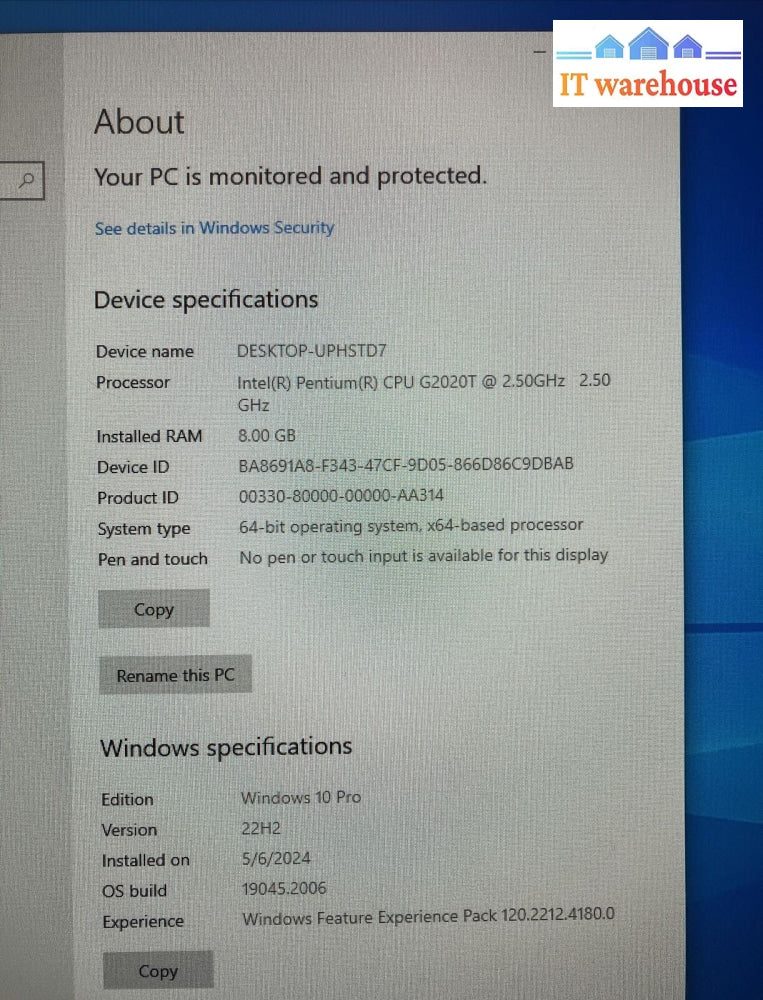 Lenovo 32643K2 Mini Desktop Intel Pentium G20 CPU / 8GB RAM / 256GB SSD / Win10~