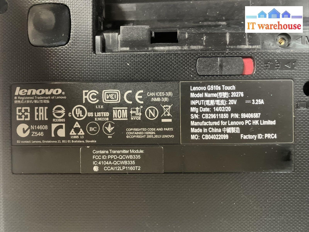 Lenovo G510s 15.6" Laptop Intel CPU / No RAM / No HDD (For Parts, As is, Read) ~