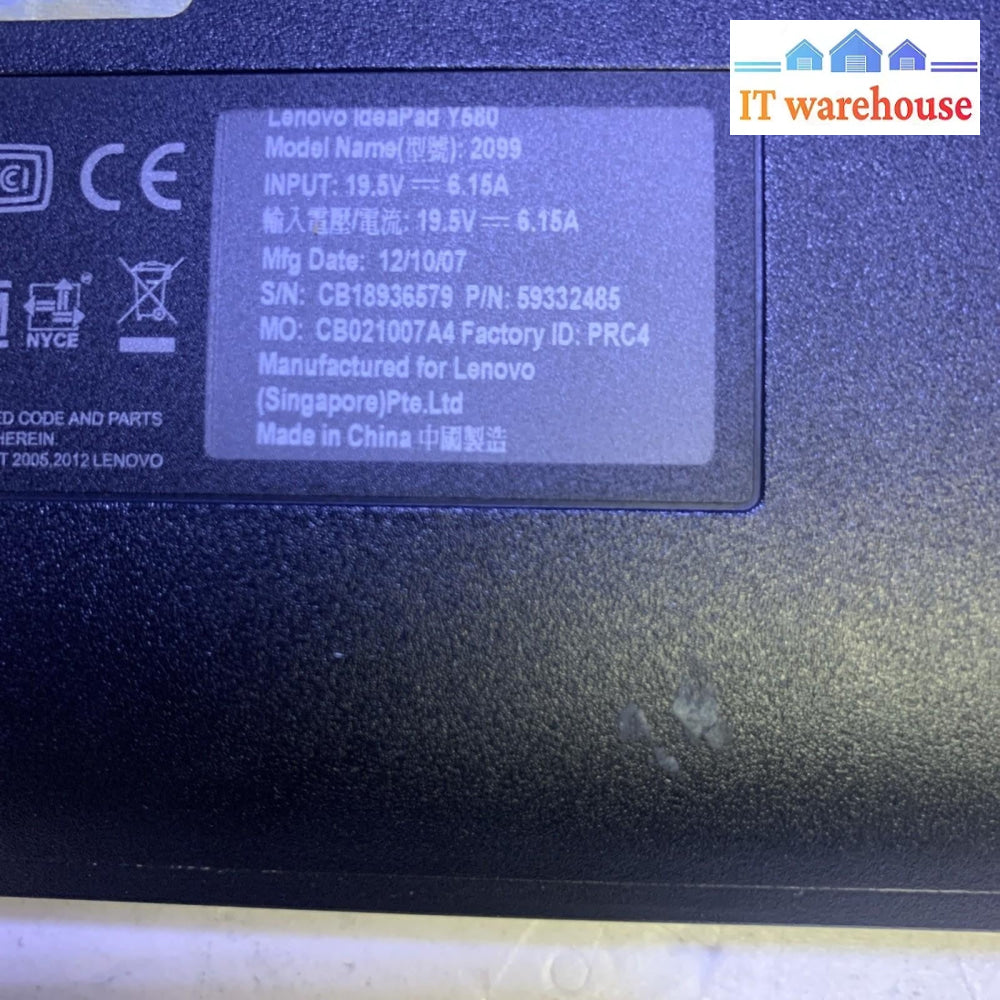 Lenovo IdeaPad Y580 15.6” Intel i7-3610QM 2.3GHz 8GB ram 240GB SSD Windows 11