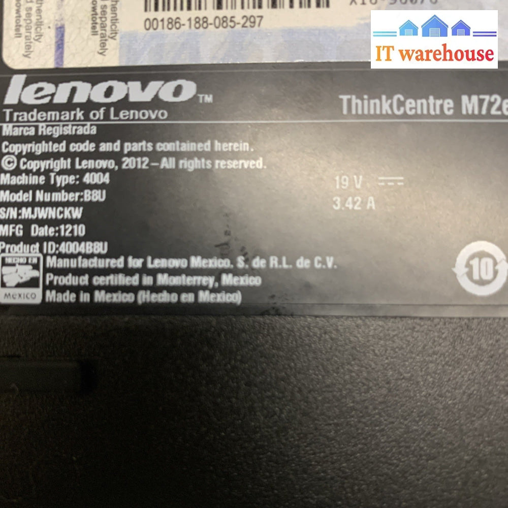 Lenovo mini PC Desktop (ThinkCentre) i3-2120T/ 4GB/ 250GB HD/WINDOWS XP PRO SP3