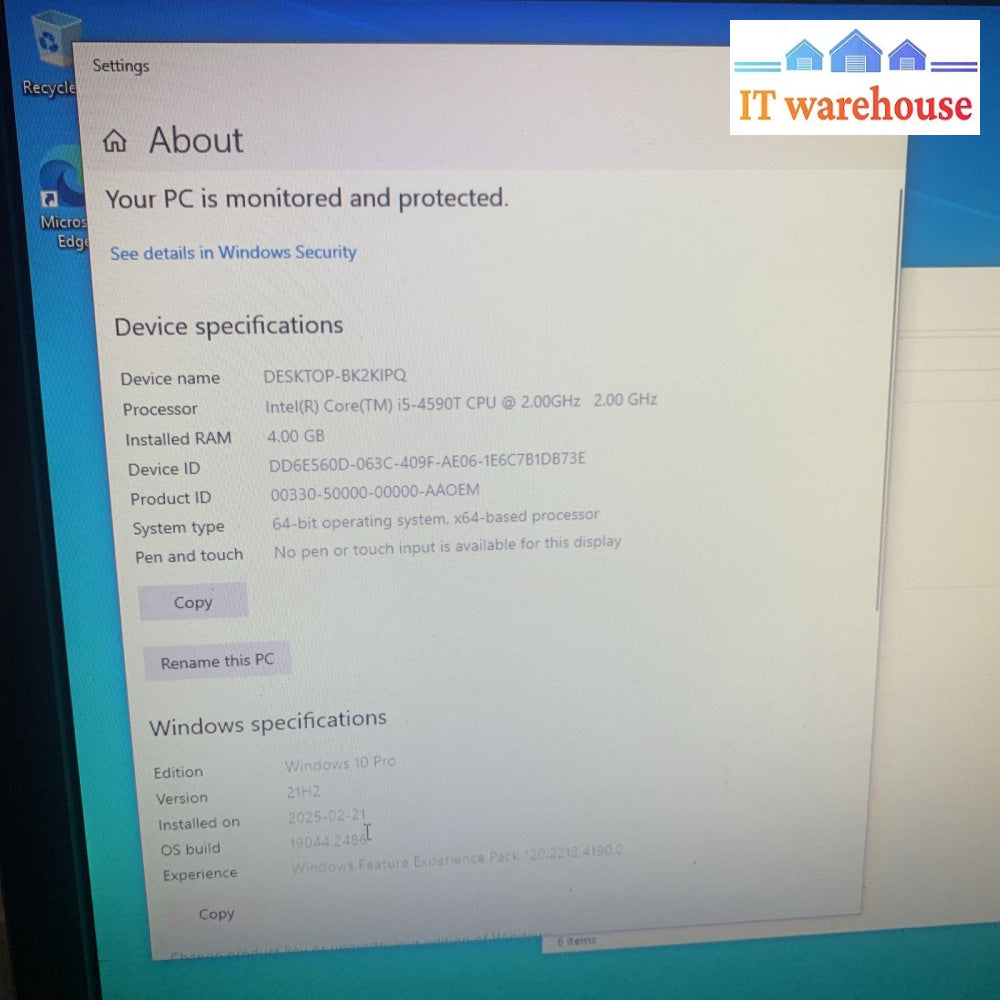 Lenovo Mini PC i5-4950T 4GB 240SSD Windows 10 Pro
