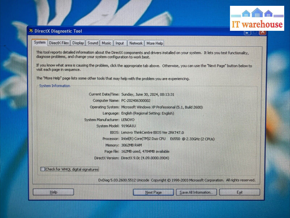 Lenovo Thinkcentre 9196 A1U Sff Desktop Intel E6550 Cpu / 3Gb Ram 320Gb Hdd ~