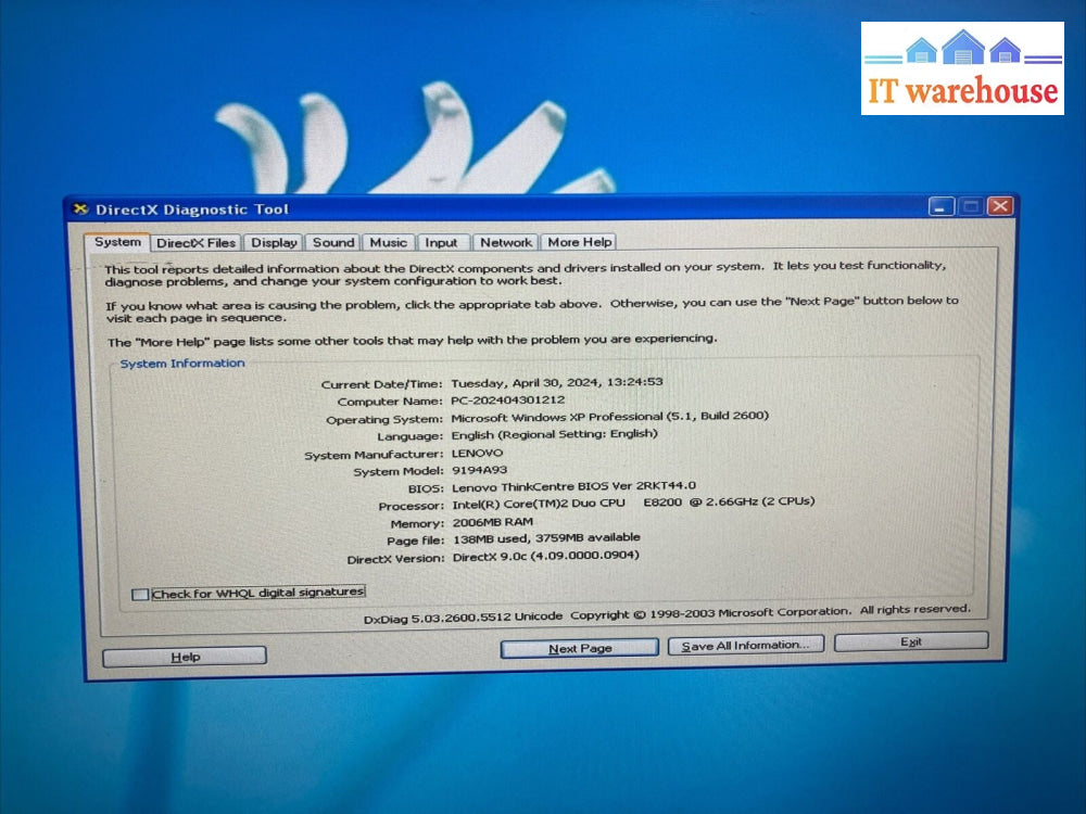 Lenovo ThinkCentre A93 Desktop Intel Core 2 Duo CPU / 2GB RAM / 500GB HDD / XP ~