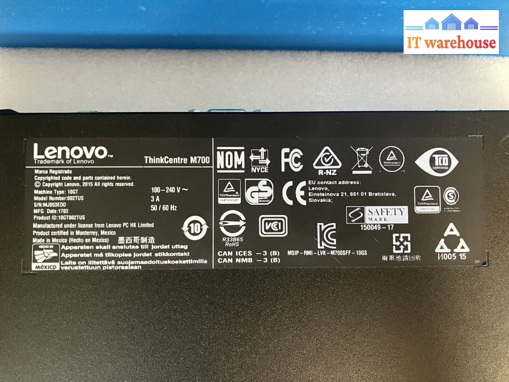 ~Lenovo ThinkCentre M700 Desktop PC i7-6700 3.4GHz / 8GB RAM / 240GB SSD / Win10