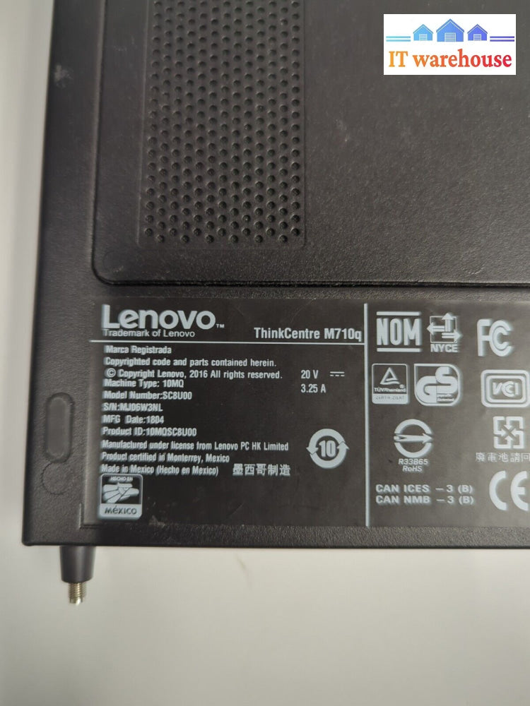 Lenovo ThinkCentre M710q Tiny PC INTEL i3-6100T /4GB RAM (MISSING PARTS,READ)