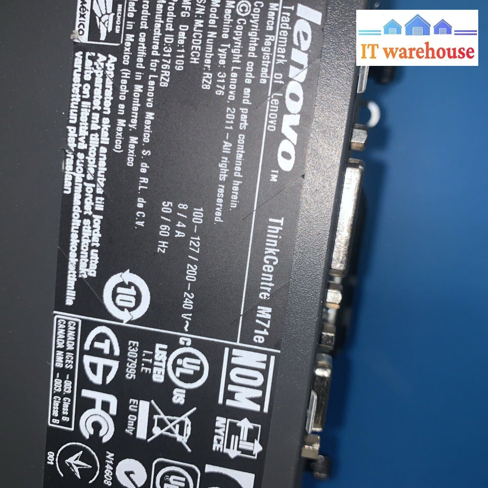 Lenovo ThinkCentre M71e Desktop 3176 Intel 4GB Ram 250GB windows Pro XP SP3