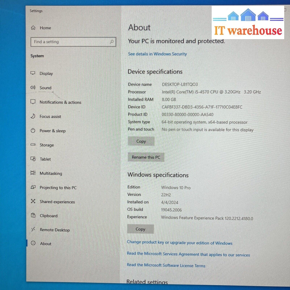 Lenovo ThinkCentre M73 Desktop Intel i5-4570 CPU / 8GB RAM / 250GB HDD / Win10 ~
