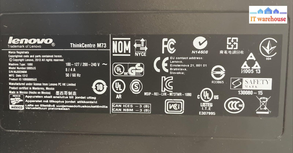 Lenovo ThinkCentre M73 Desktop Intel i5-4570 CPU / 8GB RAM / 250GB HDD / Win10 ~