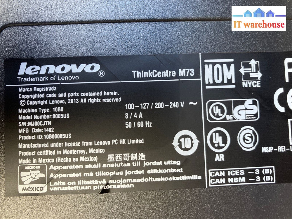 Lenovo ThinkCentre M73 Desktop With i5-4570 CPU / 8GB RAM / 500GB HDD / Win 10 ~