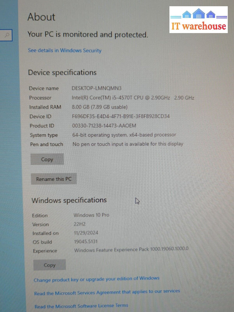 Lenovo ThinkCentre M93p Tiny PC i5-4570T/ 8GB Ram/240GB SSD/DVD/ Win 10/ AC
