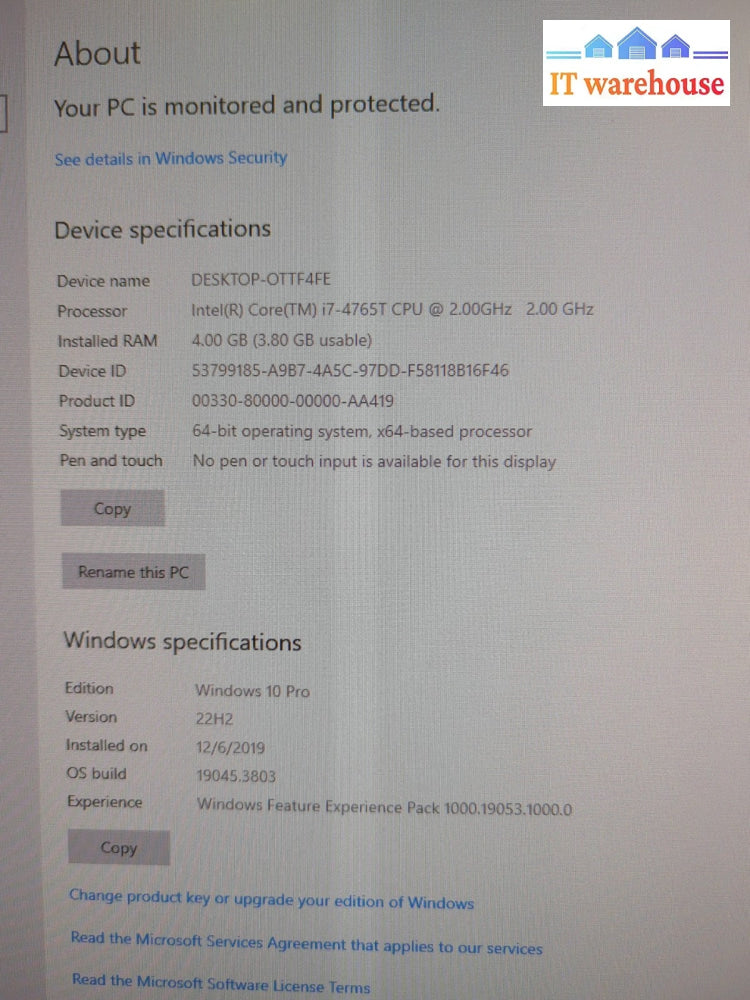 Lenovo ThinkCentre M93p Tiny PC i7-4765T/ 4GB Ram/128GB SSD/Win 10/ AC -