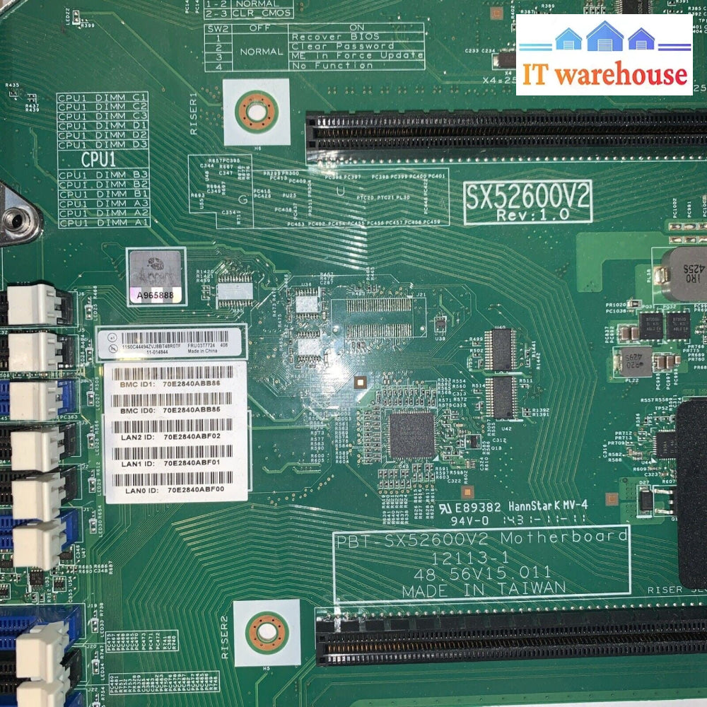 LENOVO THINKSERVER SYSTEM MOTHERBOARD SX52600V2 03T7724 w/1x CPU