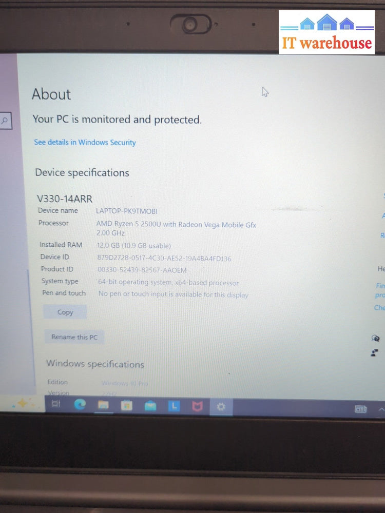 Lenovo V330-14ARR 14" LAPTOP AMD Ryzen 5 2500U/12GB RAM/256GB SSD/Win10(*READ) -